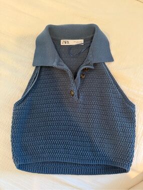 Zara Dusty Blue Knit Polo Vest